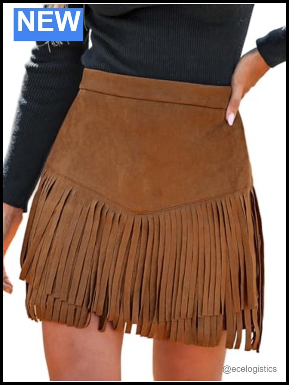Women's Faux Suede Fringe Mini Skirt High Waist Western A-Line